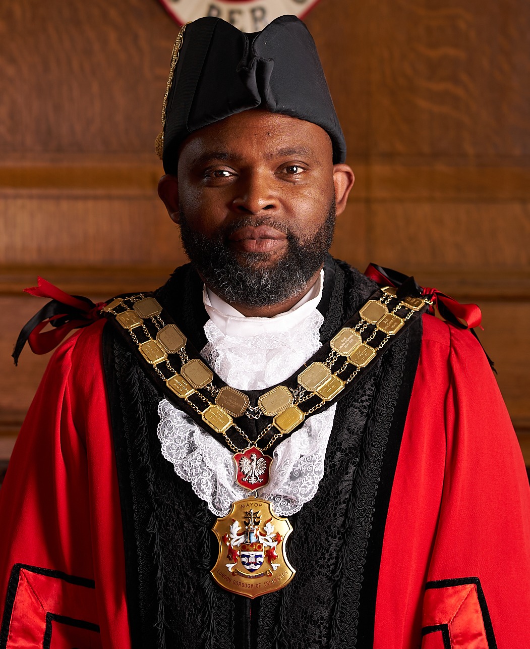 Mayor of Islington, Cllr Jason Jackson in red robes and chain 