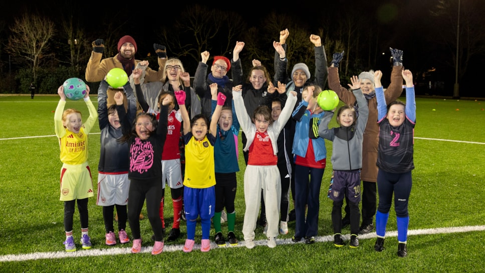 Councillor Dr Sara Hyde and Junction ward councillors with coaches and children at Whittington Park football pitch